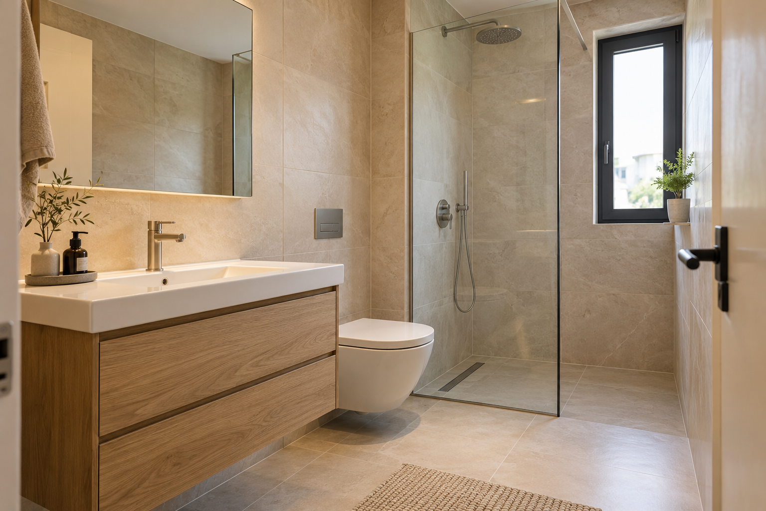 Sade ve Aydınlık Yenilenmiş Modern Banyo